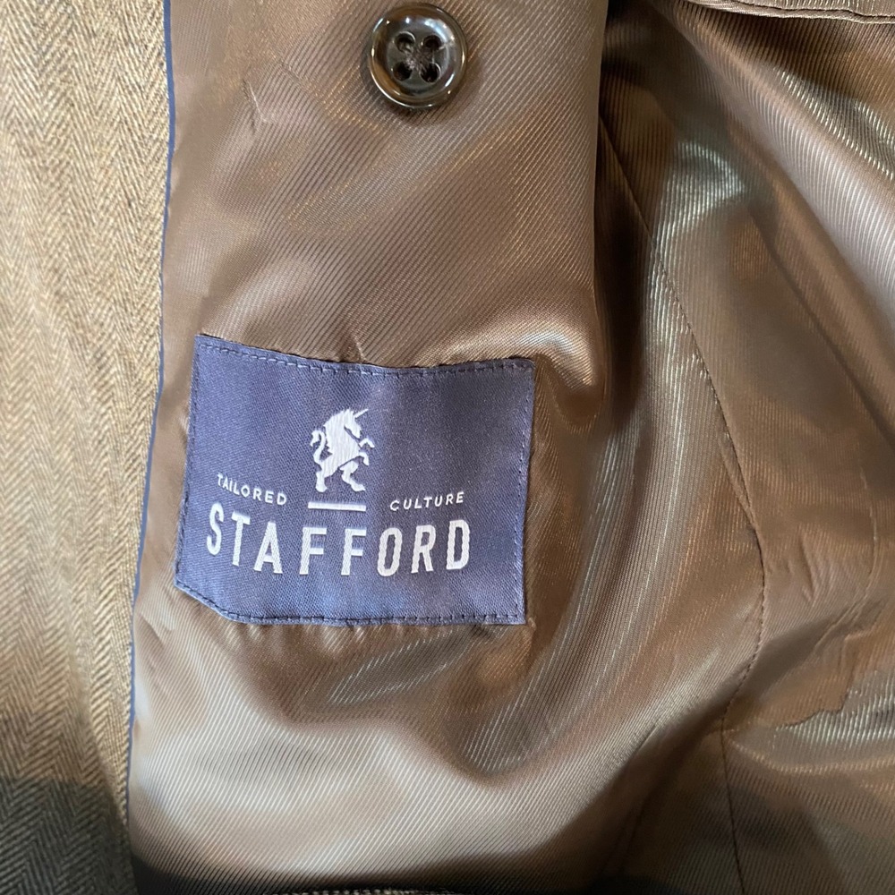 Stafford Mens 42 Regular Brown Herringbone 100% Merino Wool Classic Sport Coat - Picture 5 of 8